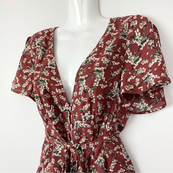 Mooloola Mini Dress Floral Rust Button Flutter Sleeve Christmas Xmas Boho Sz 10 - Picture 3 of 11